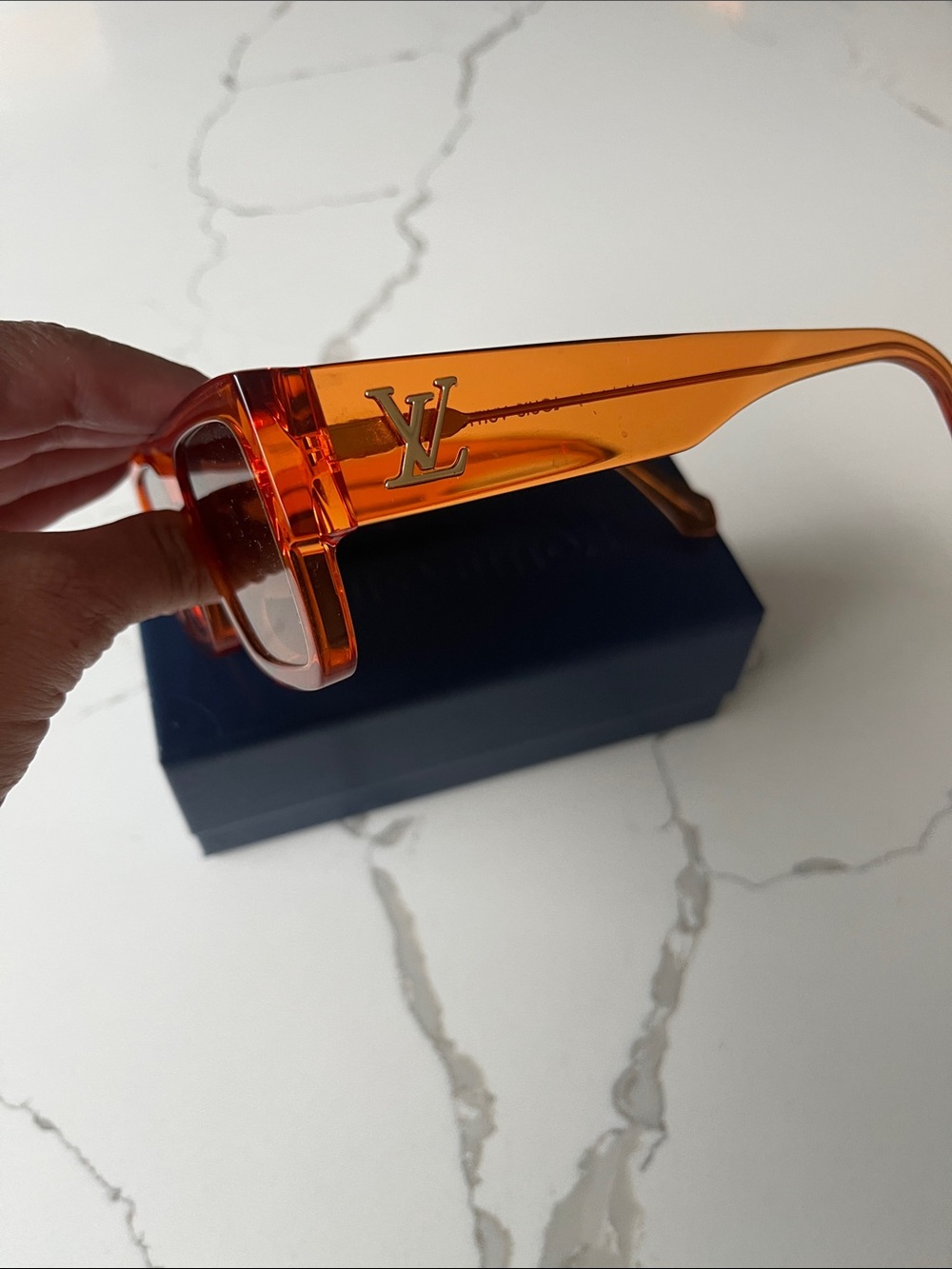 Louis Vuitton Orange Transparent Sunglasses with Gold LV Hardware - Picture 3 of 6